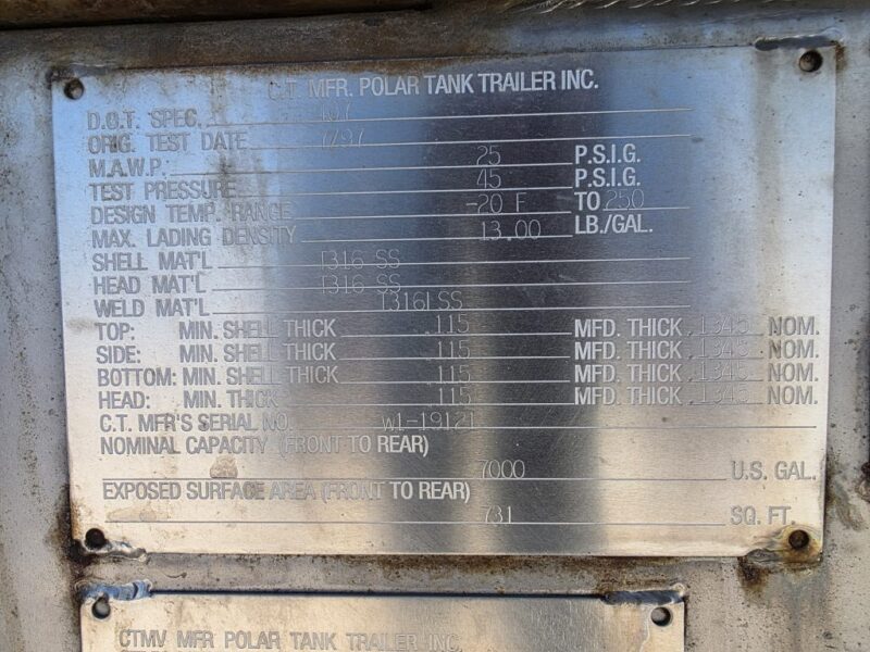 U-4885 1997 Polar 7000 Gallon Stainless Steel Semi Tanker