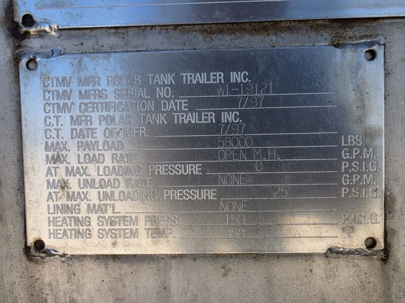 U-4885 1997 Polar 7000 Gallon Stainless Steel Semi Tanker