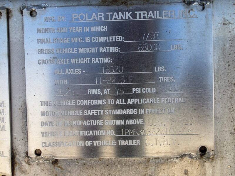 U-4885 1997 Polar 7000 Gallon Stainless Steel Semi Tanker