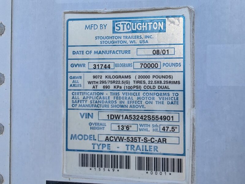 53′ 2001 Stoughton Van Trailer #1