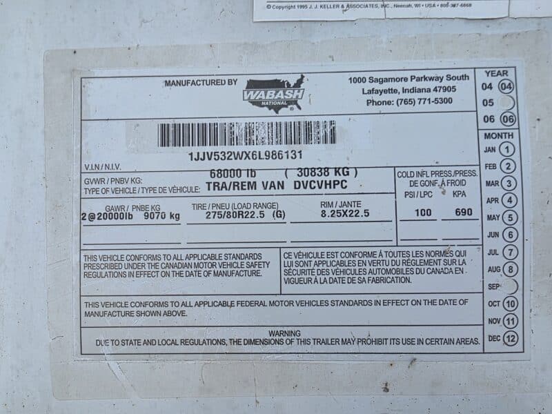 53′ 2005 Wabash Van Trailer #4