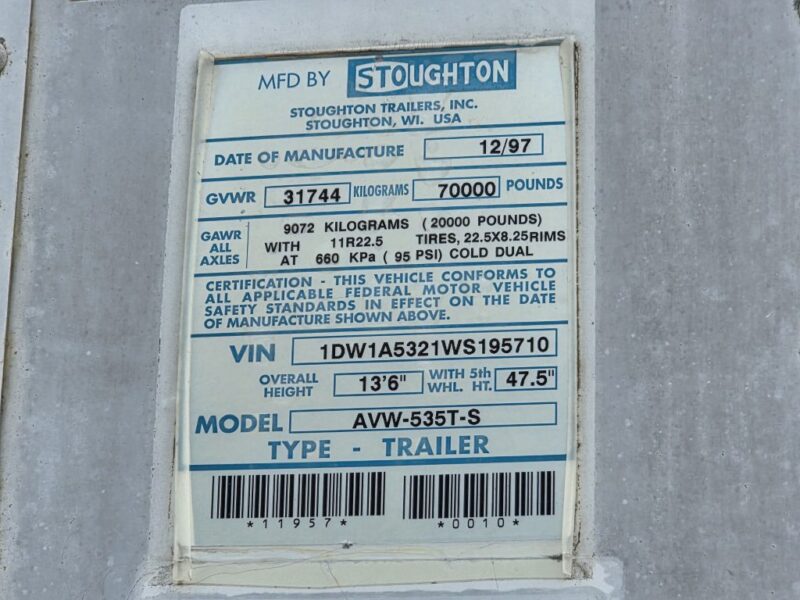 53′ 1999 Stoughton Van Trailer #3