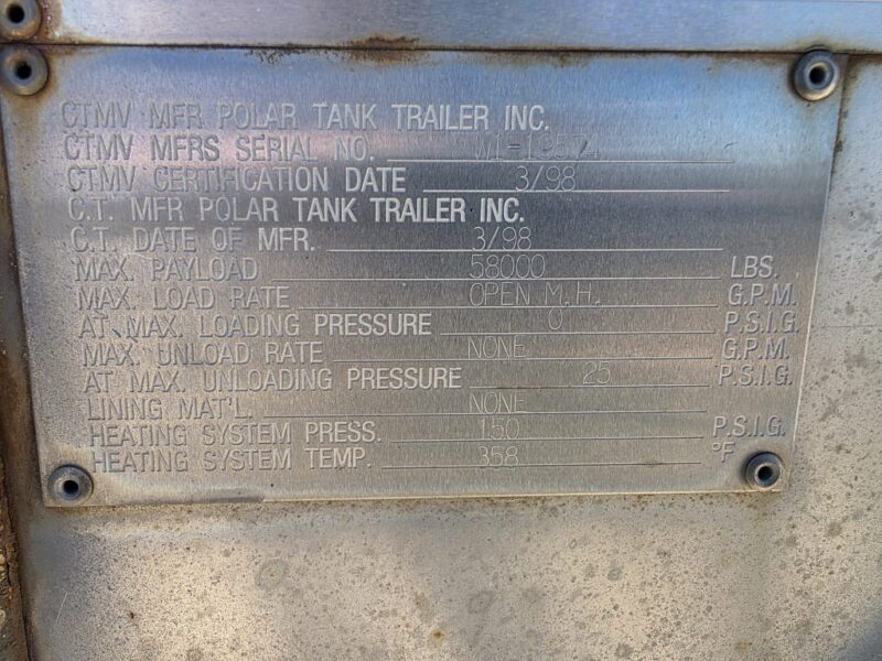 U-4884 1998 Polar 7000 Gallon Stainless Steel Semi Tanker