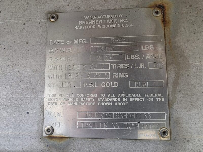 U-4898 1995 Brenner 7000 Gallon Stainless Steel Semi Tanker