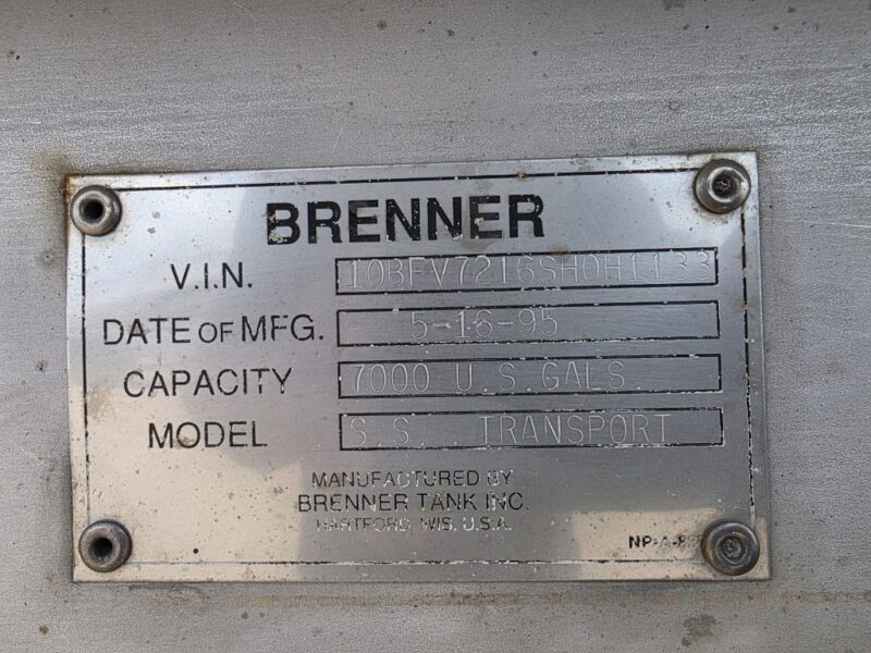 U-4898 1995 Brenner 7000 Gallon Stainless Steel Semi Tanker