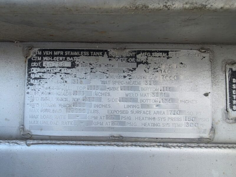U-4899 1995 STE 7000 Gallon Stainless Steel Semi Tanker