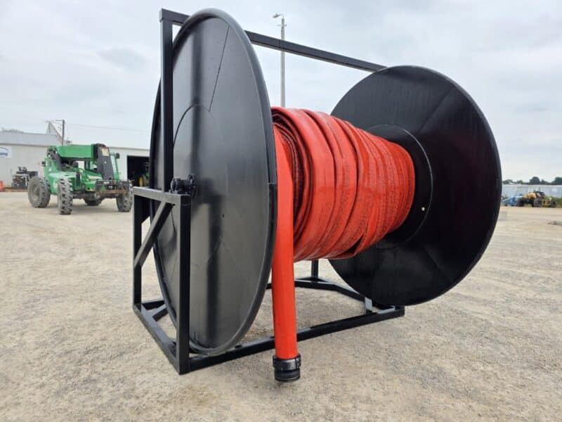 3 Pt Hose Reel Holds 1 Mile of 6″ w. 1320′ of 5.5″ Mandals XP Drag Hose
