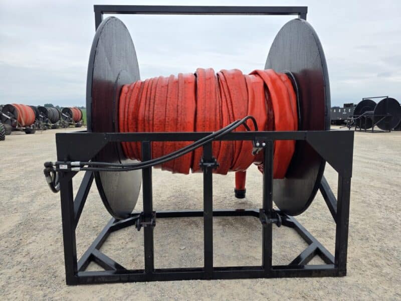 3 Pt Hose Reel Holds 1 Mile of 6″ w. 1320′ of 5.5″ Mandals XP Drag Hose