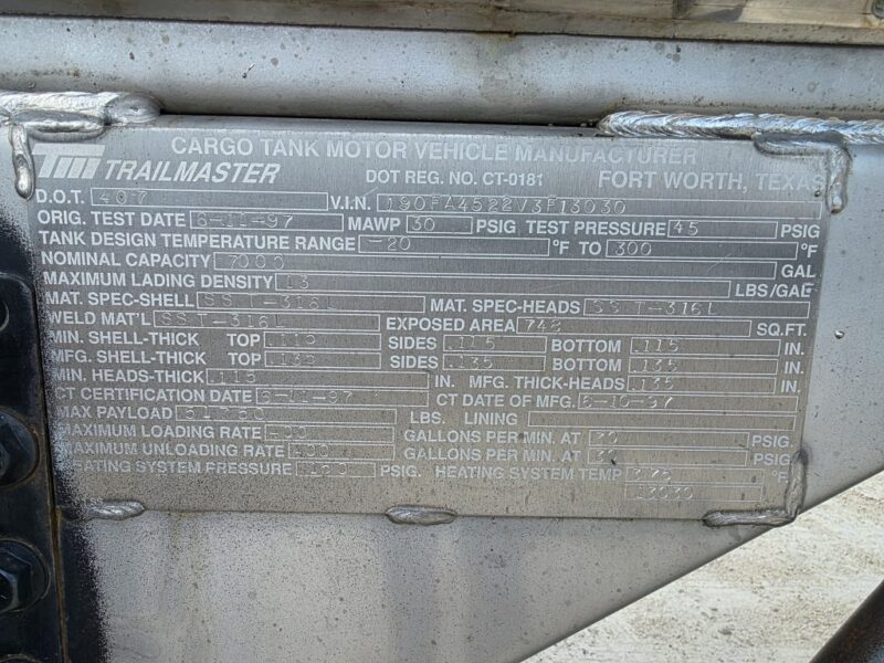 U-4915 1997 Trailmaster 7000 Gallon Stainless Steel Semi Tanker