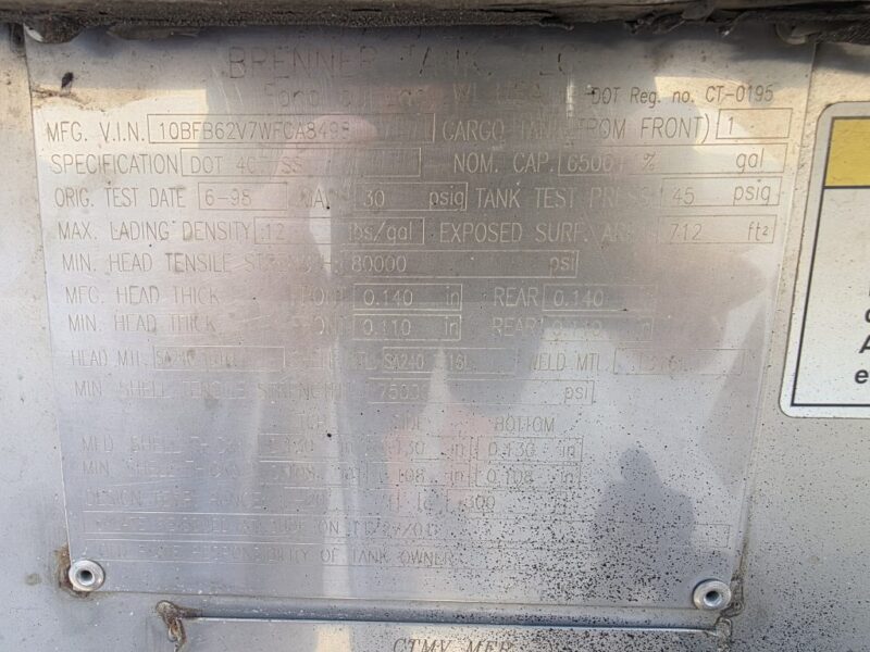 U-4917 1998 Brenner 7000 Gallon Stainless Steel Semi Tanker