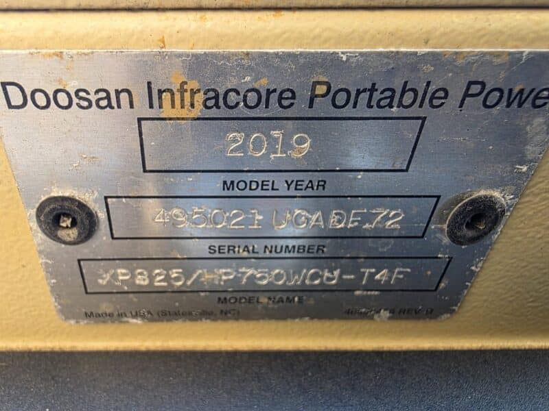 AC-123 825 CFM 2019 Doosan Cummins Engine Air Compressor