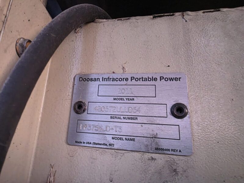 AC-127 375 CFM 2011 Doosan 4.5L John Deere Engine Air Compressor