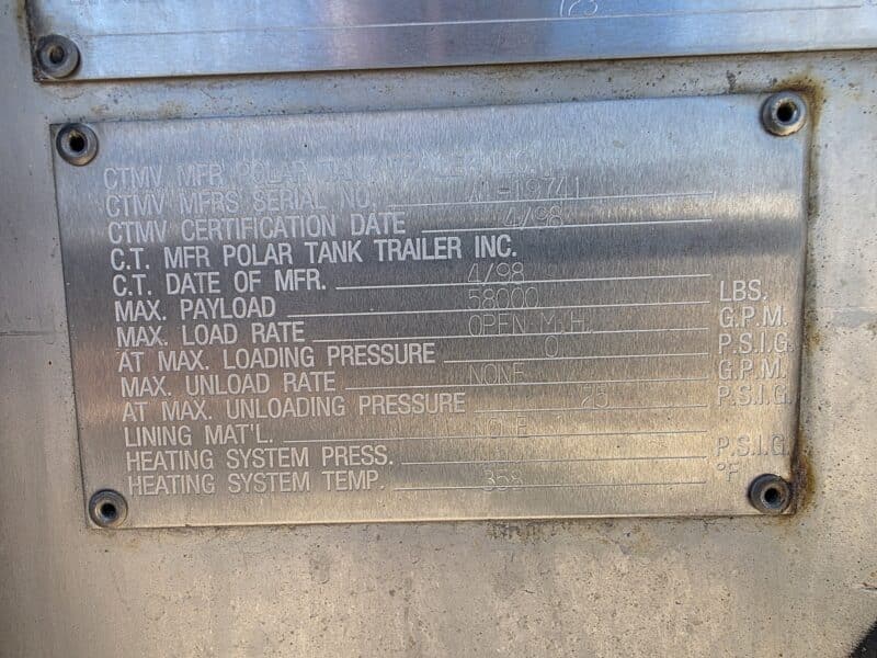 U-4922 1998 Polar 7000 Gallon Stainless Steel Semi Tanker